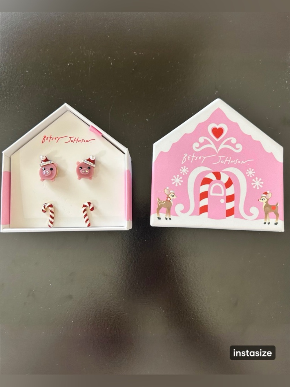 Betsey Johnson Holiday Earring Set - Santa Pig and Candy Canes